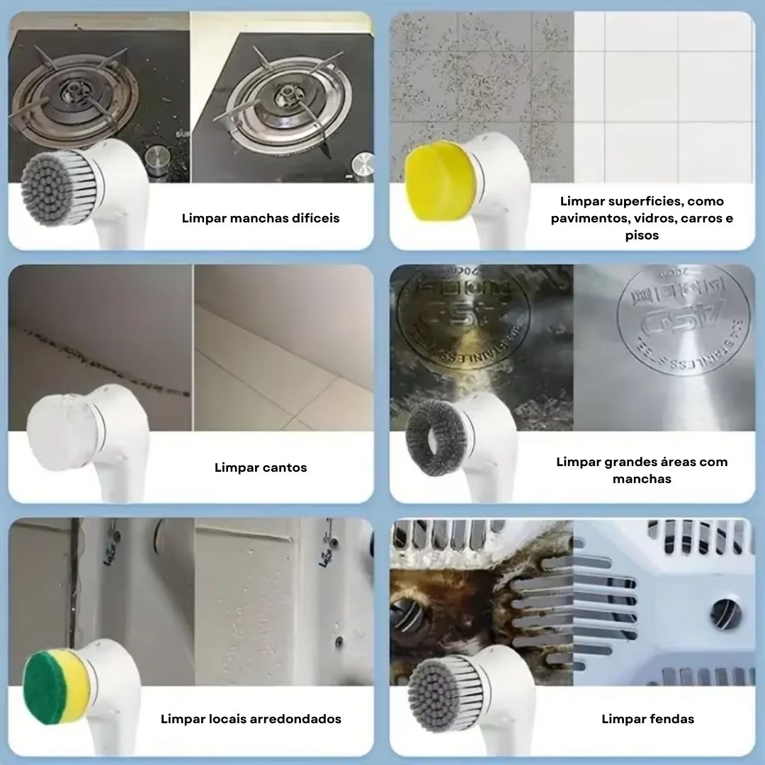 Escova de limpeza elétrica multifuncional